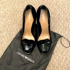 Emporio Armani black open toe heels. Size 37.5